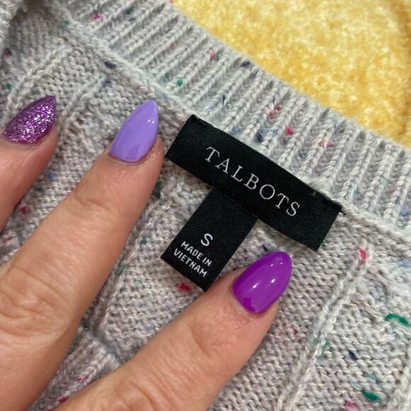 Talbots Sweater Pullover Gray Cable Knit Long Sleeve Cotton Acrylic Size Small - Picture 10 of 10